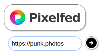 login shows pixelfed logo and an input field with punk.photos
